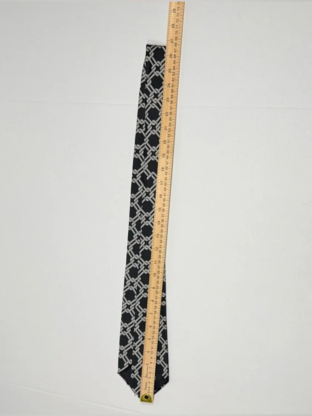 Vintage Trevira Black Silver Chain Link Geometric Wide Necktie OS